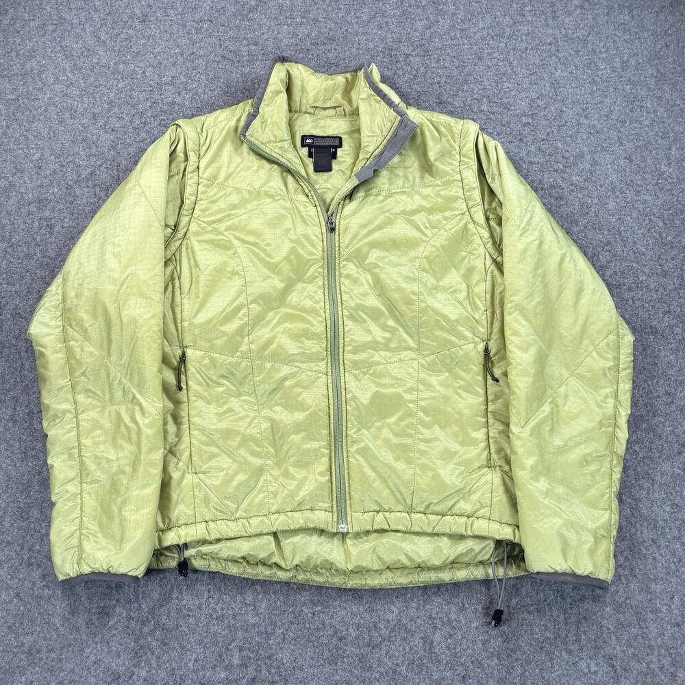 REI Womens L Lightweight Convertible Jacket Vest Pertex Quantum Green Puffer